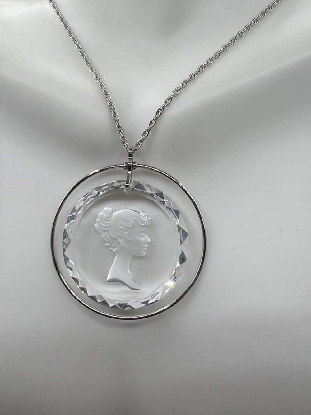 Vintage Hallmark Victorian Revival Crystal Intaglio Pendant Necklace, 18”